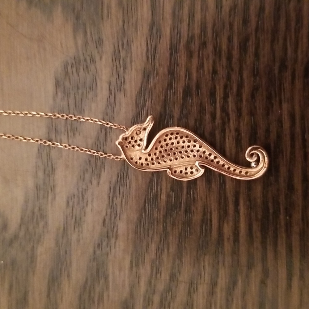 Seahorse necklace sterling copper color black stones 925 - Picture 2 of 4